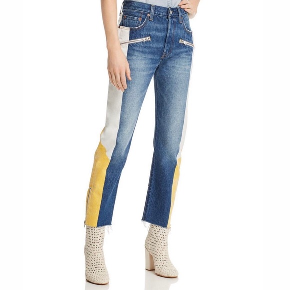 Levi's Denim - Levi’s 501 high rise moto jeans in show teeth size 30 yellow and white NWT